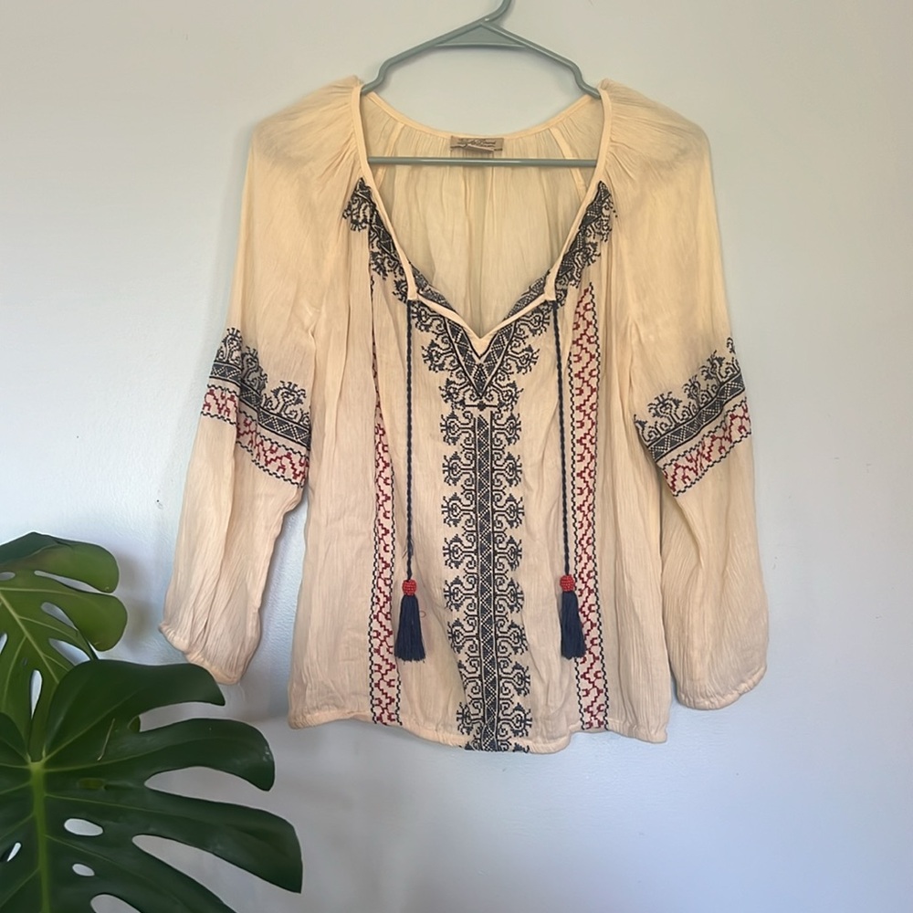 Lucky Brand Boho Blouse with Embroidery